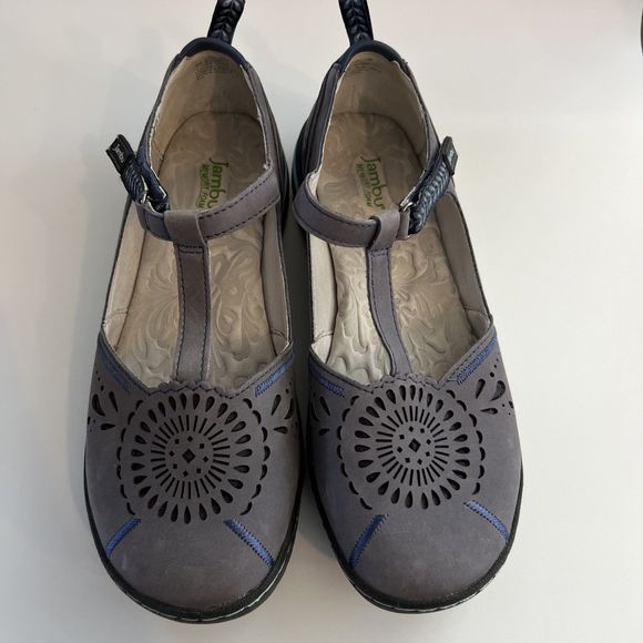 Jambu Sunkist Shoe Women's 8M Gray/Blue Flat Leather Upper Comfortable Rubber - Picture 2 of 6